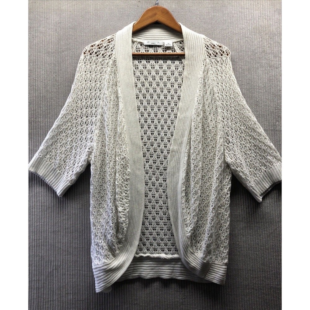 Liz Claiborne Woman Cardigan Sweater 2X White Open Front Knit Plus Size Layering